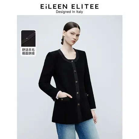 朗姿欧洲EiLEEN ELITEE2025年春季新款绵羊毛小香风外套黑色圆领商品大图