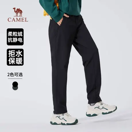 骆驼男装直筒休闲裤男士2025新款冬加绒保暖户外防泼水梭织软壳裤商品大图