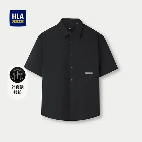 HLA/海澜之家撞色字母短袖衬衫25春夏新宽松方领提花透气衬衣男商品大图