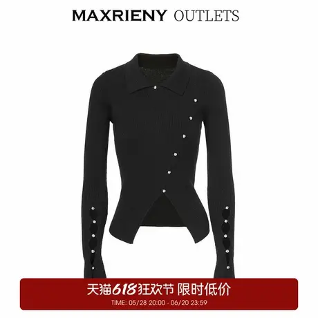 【奥莱】MAXRIENY紧身斜门襟钻扣套头毛织修身上衣商品大图