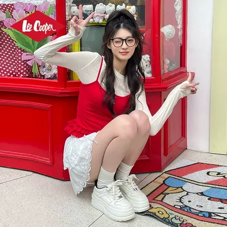 LeeCooper厚底小白鞋女2025春季新款增高小个子白色女士休闲板鞋商品大图