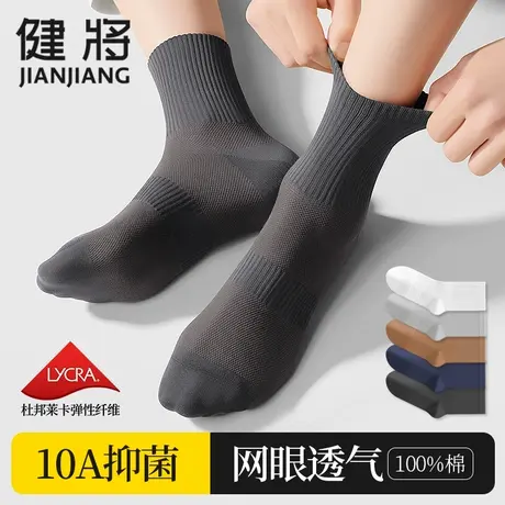 10A抗菌袜子男士中筒袜男生纯棉吸汗透气男款全棉运动网眼长短袜商品大图
