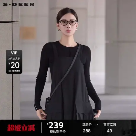 sdeer圣迪奥女装休闲圆领拼接修身打底针织衫S24383512图片