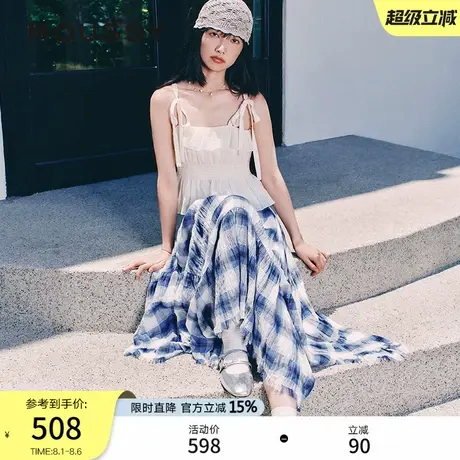 MOUSSY 2025早秋新品甜美荷叶边褶皱收腰绑带吊带衫028ISA30-4031商品大图
