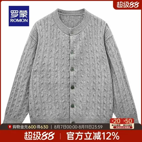罗蒙男士潮流百搭圆领针织衫2025秋季新款保暖麻花纽扣开衫毛衣男图片