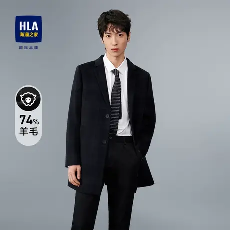HLA/海澜之家含绵羊毛大衣时尚格子保暖舒适商务休闲毛呢外套男商品大图