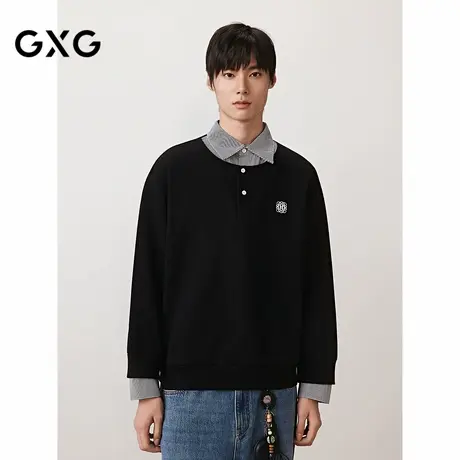 GXG男装 衬衫假两件设计卫衣纯色小标长袖内搭 2025秋季新品商品大图