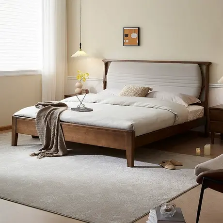 全友家居2024年新款轻奢风纯实木双人床主卧室1米8软包皮艺大床商品大图