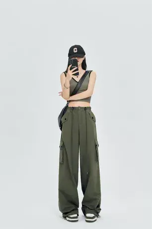 JO真维斯工装裤女2023新款时尚大口袋阔腿裤休闲裤图片