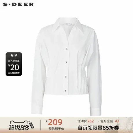 sdeer圣迪奥女装OL风翻领压褶白色长袖衬衫S244Z0502商品大图