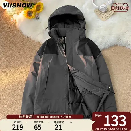 VIISHOW潮牌连帽撞色拼接棉服男士冬季新款外套宽松防寒棉衣男生商品大图