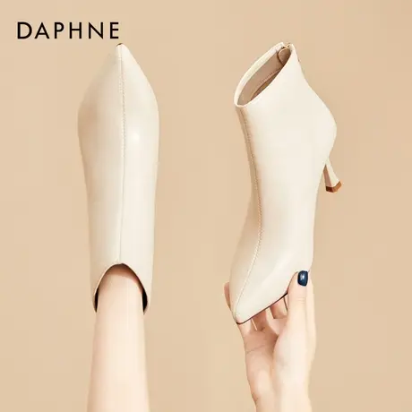 达芙妮尖头短靴女款2025新款秋冬加绒法式小踝靴细跟高跟鞋瘦瘦靴商品大图