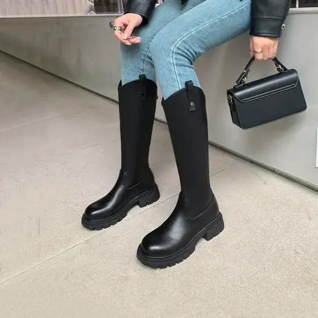 【双十一预售】戈美其长靴不过膝骑士靴西部牛仔靴厚底长筒靴图片