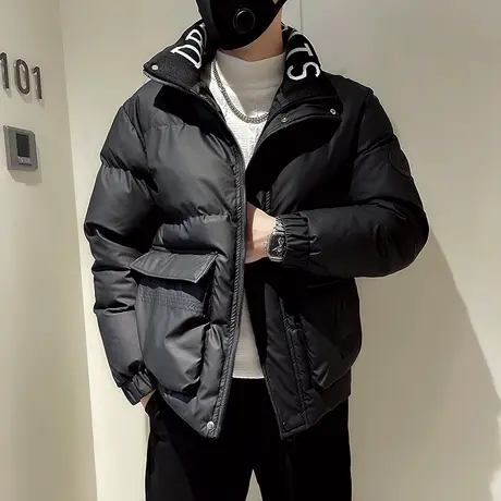 冬季个性帅气大口袋工装棉服男2023新款立领字母潮牌加厚保暖棉衣图片