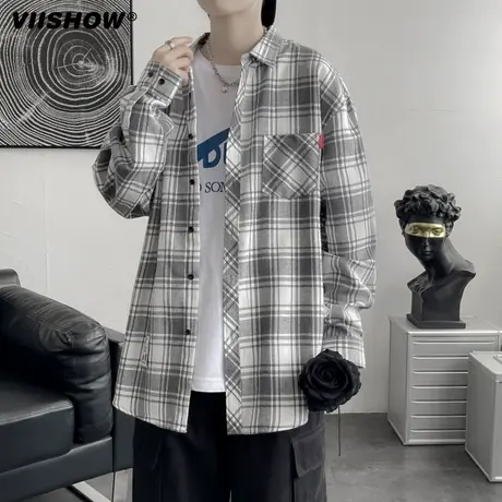 VIISHOW格子衬衫男士长袖衬衣春秋潮流宽松薄款港风日系休闲外套商品大图