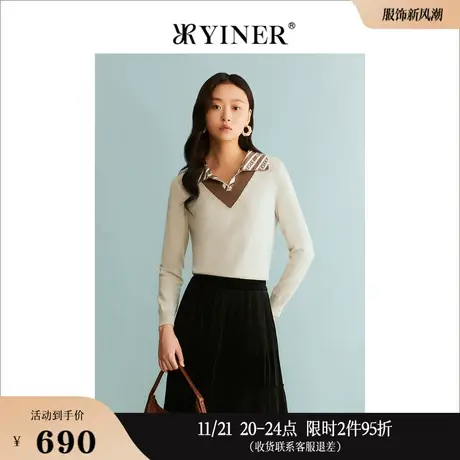 [裸感羊绒]YINER音儿专选女装冬季海鸥领针织衫套头商品大图
