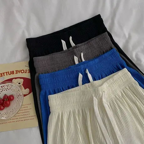 百褶阔腿裤女夏季薄款2023新款高腰垂感直筒宽松休闲拖地冰丝长裤商品大图