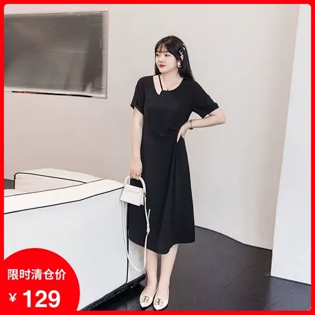 【清仓】季新款镂空设计高级感赫本风小黑裙显瘦微胖MM大码连衣裙图片