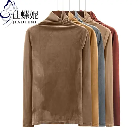 秋冬韩版新款高领修身丝绒长袖体恤打底衫女装纯色上衣T恤休闲内商品大图