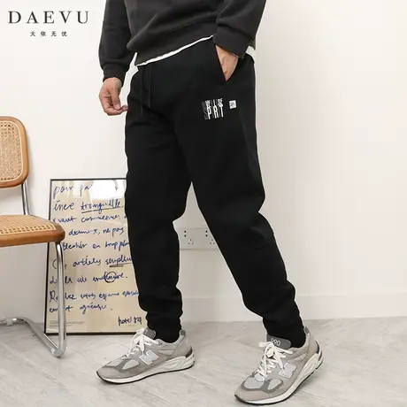 DAEVU冬新款加厚料弹力束脚潮胖人加肥加大码男士针织休闲运动裤商品大图