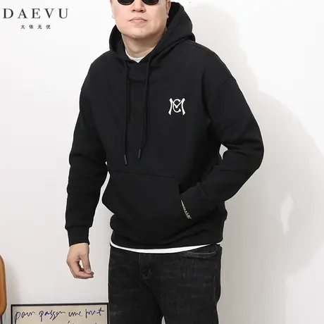 DAEVU春秋新款简约字母大号潮胖子加肥加大码男士连帽卫衣帽衫商品大图