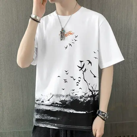 冰丝上衣服短袖t恤男士夏季2023新款冰感中国风潮流棉感潮牌丅恤商品大图