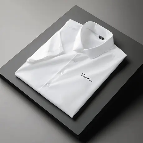 男士短袖白色衬衫夏季冰丝薄款商务免烫衬衣轻熟风男装高级感寸衫图片