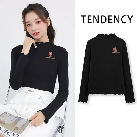 VR真维斯内搭t恤女2023新款早秋长袖打底衫黑色遮肉显瘦上衣女款商品大图