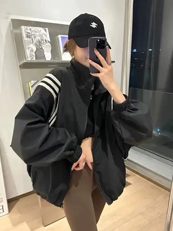 2023春夏立领拼色防晒衣长袖冲锋衣宽松拉链运动风短款外套女上衣商品大图