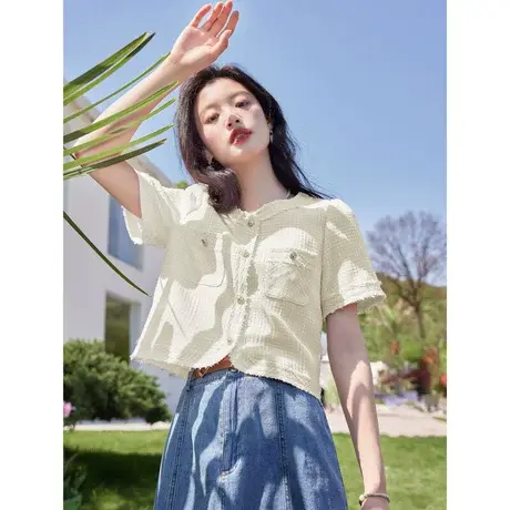 时尚气质小香风短袖外套2023年夏季新款淑女温柔宽松显瘦通勤上衣商品大图