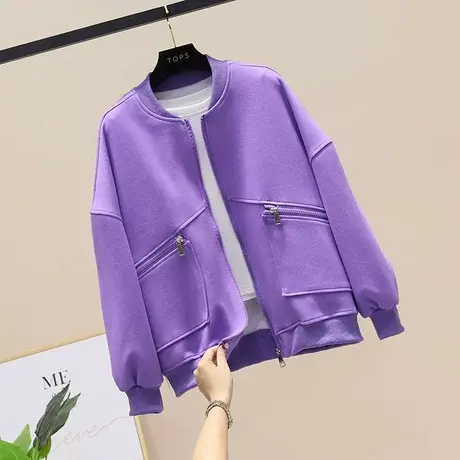 2023春季新款短款百搭口袋拉链棒球服外套女韩版宽松卫衣开衫上衣商品大图