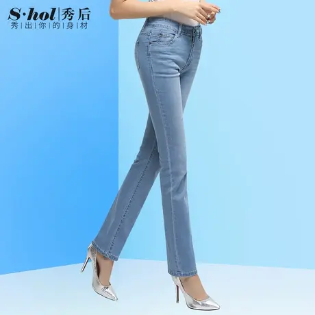 高腰显瘦浅色牛仔裤女夏季薄款长裤大码胖mm女士直筒裤夏天软裤子商品大图