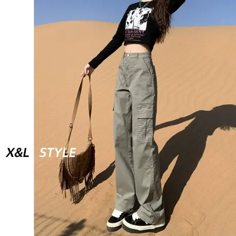 高腰工装牛仔裤女秋冬季2023年新款加绒显瘦直筒宽松爆款休闲裤子商品大图