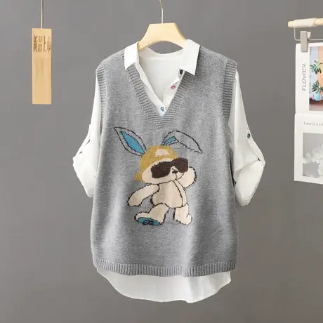 刺绣针织马甲背心女春秋2024秋季新款设计感宽松坎肩毛衣马夹外穿图片