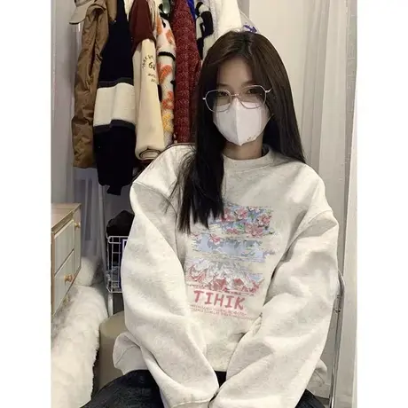 美式复古hiphop卫衣女春秋薄款设计感小众宽松慵懒风oversize外套商品大图