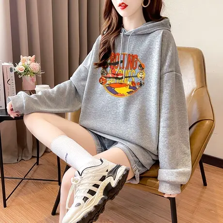 灰色连帽卫衣外套女春秋季薄款设计感休闲宽松长袖上衣外套卫衣潮图片