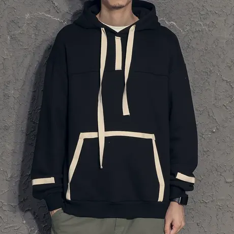 撞色织带宽松卫衣男连帽秋季男士外套2020新款潮流ins港风春秋款商品大图