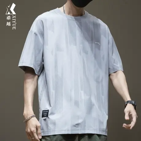 冰丝短袖T恤男夏季ins潮牌网眼透气速干衣服宽松大码凉感休闲上衣商品大图