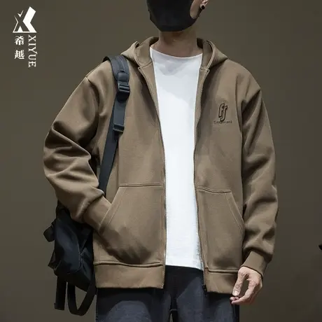 希越春秋360g重磅刺绣卫衣男宽松大码美式ins拉链连帽开衫外套潮商品大图