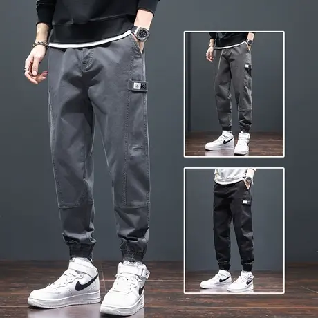 拼接潮牌工装休闲裤男士束脚宽松微跨小脚男裤子春秋款秋冬款春季商品大图