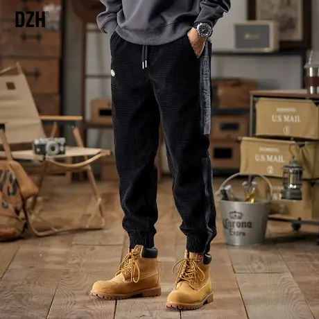 男士弹力灯芯绒裤子男款秋季休闲2024新款束脚裤美式高街百搭男裤商品大图