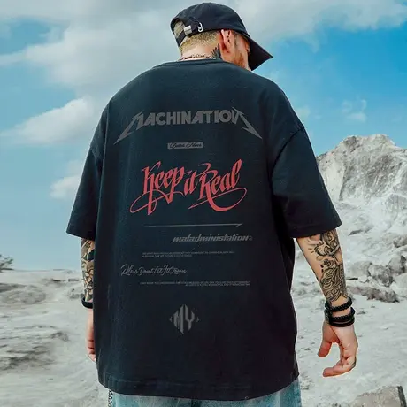 潮流oversize胖子短袖T恤男 大码ins潮国潮加肥加大潮胖宽松半袖商品大图