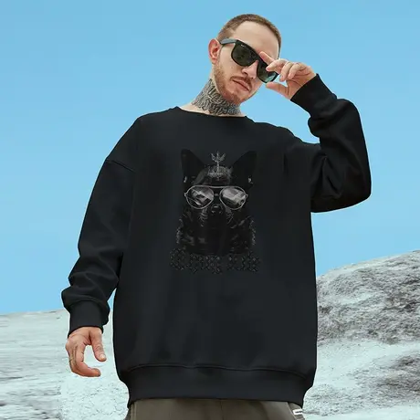 oversize港风圆领狗头卫衣男潮牌ins简约大码男装秋冬款加绒加厚商品大图