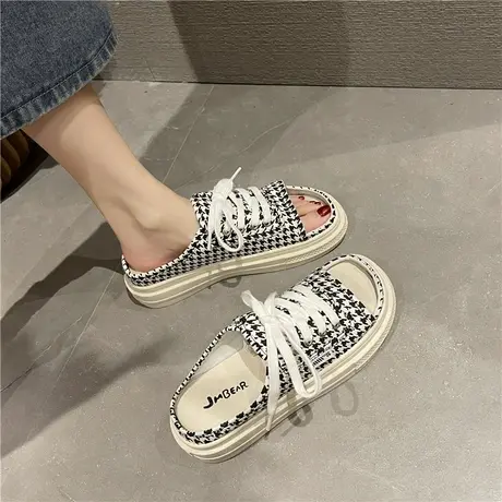 帆布拖鞋女夏外穿ins潮2024新款时尚百搭一字拖舒适休闲厚底凉拖商品大图