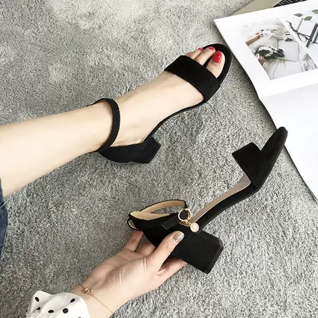 凉鞋女仙女风2025新款夏季女士百搭一字带ins潮中跟粗跟网红女鞋商品大图