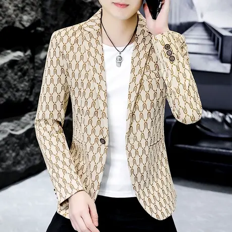 休闲西装男士高级感时尚春秋季韩版上衣潮流修身痞帅气小西服外套商品大图