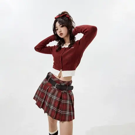 【好物体验专享】YEP拼接紧身短款毛衣女秋冬2023新款潮牌辣妹风图片