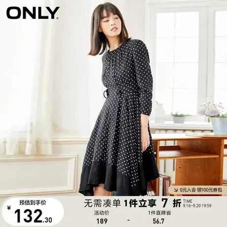 ONLY奥莱夏季复古波点设计感拼接中长款连衣裙女图片