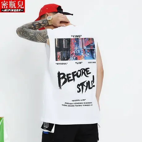 密瓶儿背心男潮夏季胖子大码坎肩上衣宽松男士韩版潮流无袖t恤男图片