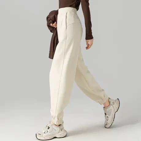 美式米色休闲裤运动裤女2024新款春秋宽松显瘦束脚长裤卫裤松紧腰商品大图